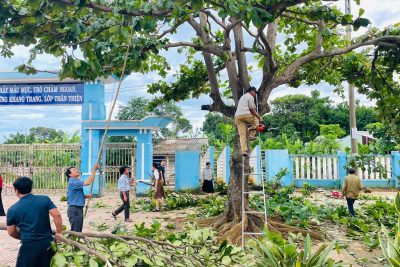 Công tác chuẩn bị phòng chống lụt bão của Trường TH Số 1 Bình Hải